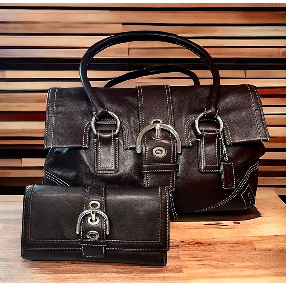 Coach Handbags - Vintage Coach 8A11 Brown Soho Leather Buckle Flap Satchel & Matching Wallet